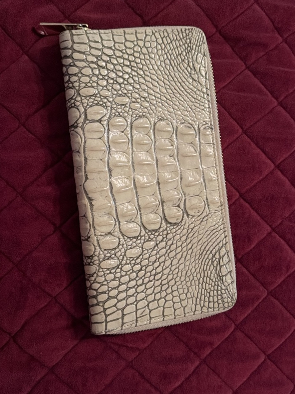 Brahmin Cream Croc-Embossed Zip Wallet